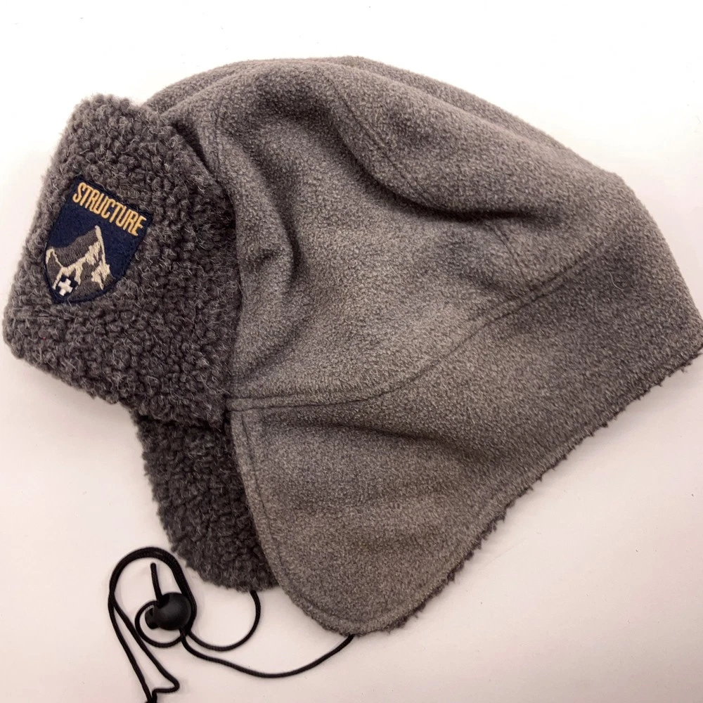 Structure Gray Winter Trapper Cap Mountain Logo Fleece Lined