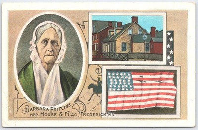 Barbara Fritchie Postcard Frederick MD Her House & Historic Flag
