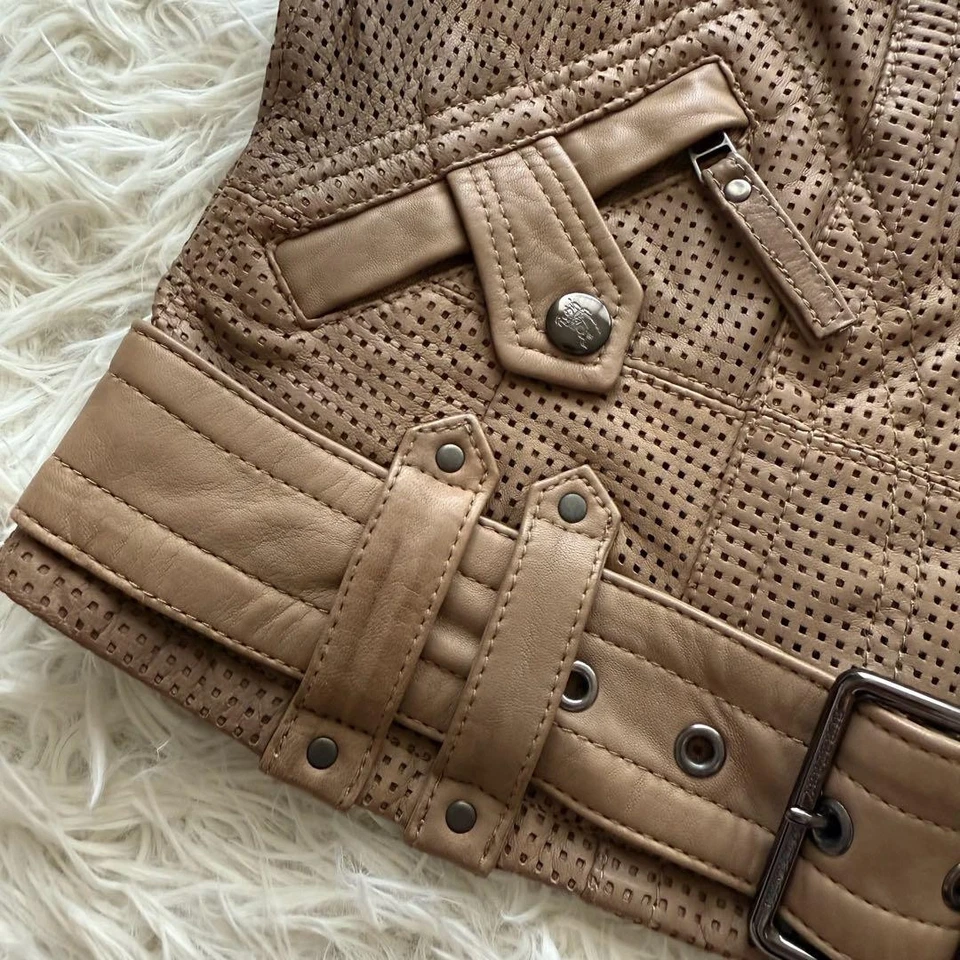 Chaleco Forro a Cuadros BURBERRY BLUE LABEL Cuero Cordero Marrón Talla 38 Usado De Japón Foto 4 de 4