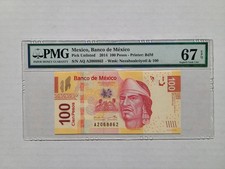 2014 100 Pesos Banco de Mexico Graded PMG 67 Superb Gem Uncirculated