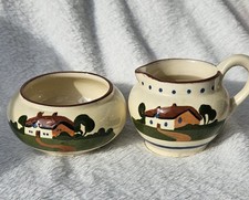 Vintage Torquay Motto Ware Sugar Bowl & Creamer - Cottage Pattern