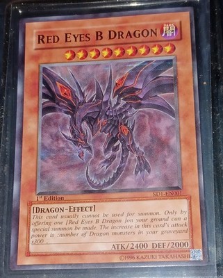 Yugioh Red Eyes B Dragon ATK/2400 DEF /2000 SD1-DE001 Karte Retro aus...*