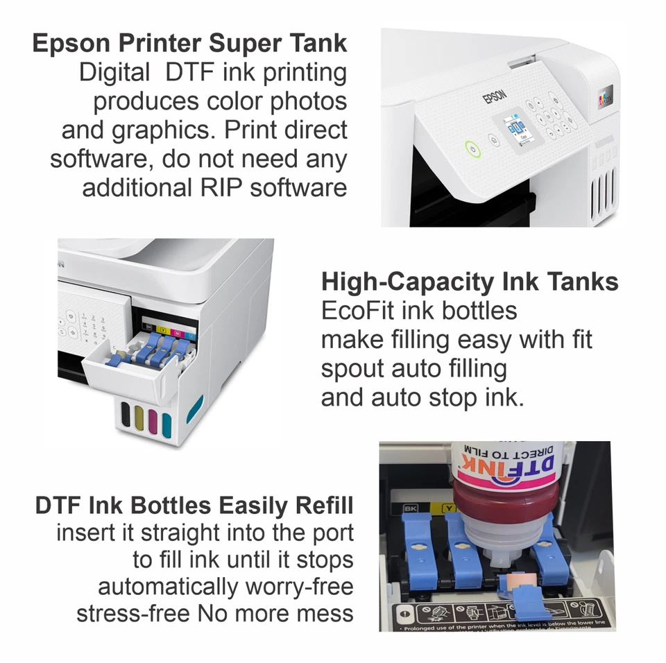 Epson Printer with DTF ink Heat Press Machine 12"x15"  T-Shirt Prints Bundle - Image 3 of 4