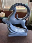 Royal Haeger Pottery leaping gazelle sculpture statue blue ceramic Art Deco 19"