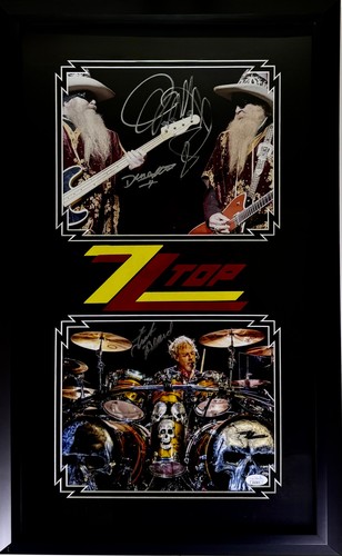 ZZ TOP Frank Beard Dusty Hill Billy Gibbons Signed Autograph Framed JSA COA
