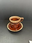 Vintage Hull Pottery Crestone Brown Drip Glazed 3.5” Cup And Saucer Made USA