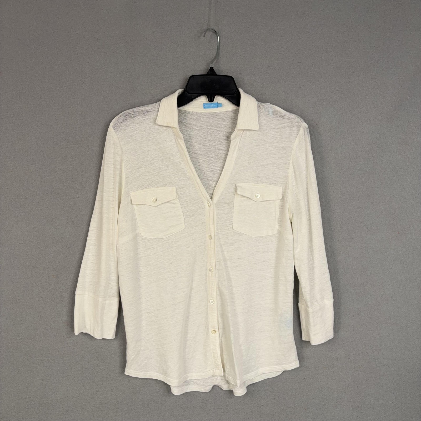 J McLaughlin Shirt Womens Medium White Linen Top Minimalist Quiet Luxury Resort