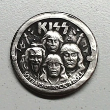 HOBO KISS 50 Years Of Rock And Roll Made From A Silver WWII War Nickel SIGNED