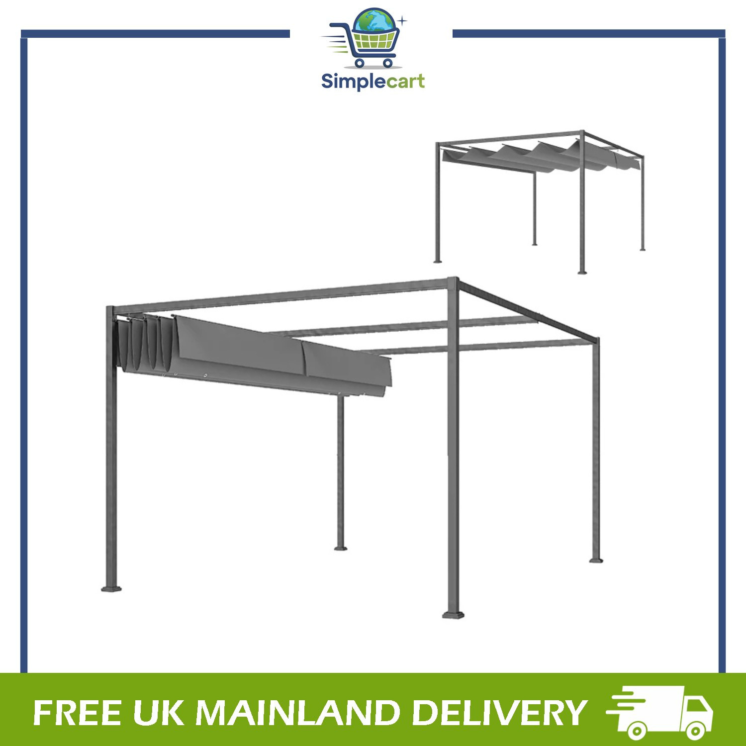 4 x 3m Metal Pergola Gazebo Patio Sun Shelter Retractable Canopy Grey