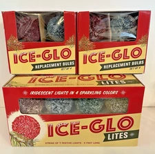 VTG Christmas Ice-Glo Lites Frosted Sugar Snowball Lights + Replacements NIB
