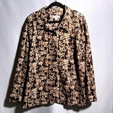 CJ Banks Brown Corduroy Jacket Leaf Print Womens 3X Buttons Artsy Leaves Boho