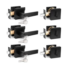 Probrico Flat Black Square Entry Levers Locksets and Single Cylinder Deadbolt...