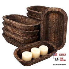10 Pack Wood Decorative Bowls Long Heavy Handmade Carved Key Bowl for Entryway