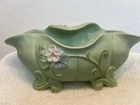 Vintage Weller Pottery Console Bowl, Matte Green with Applied Flowers, c. 1930s