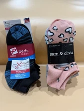 Lot of 2 Women’s No Show Socks Packs Peds 3pr Coolmax + Sam & Olivia 6pr Hearts