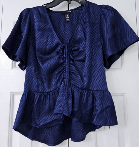 Aqua NAVY Women's Zebra Print Tie silky Blouse Small NWT $68 (bn18) - Picture 3 of 7