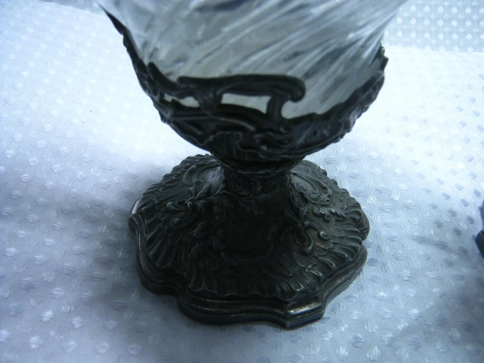 Par Antiguo Francés Plata Metal Cristal Ewer Claret Art Nouveau Victor Saglier Foto 2 de 4