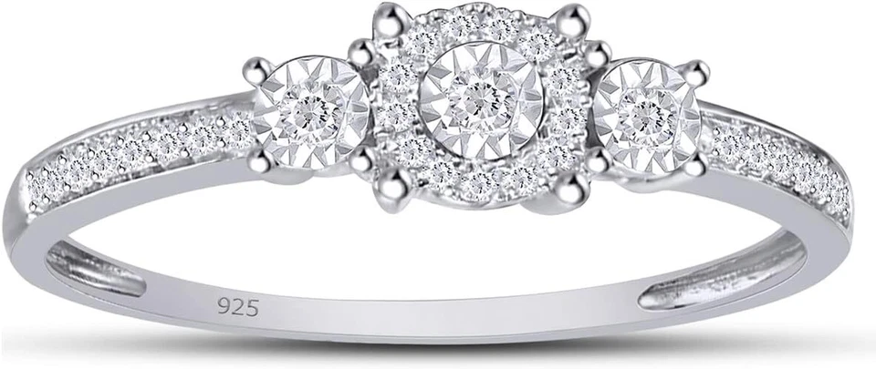 1/4ct Miracle Set Natural Diamond Three Stone Engagement Ring In Sterling Silver - Image 2 of 4