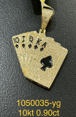 10k massives Gold 0,90 Karat Lucky Royal Flush Poker Casino natürlicher Diamant Anhänger