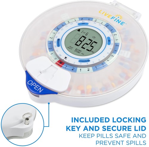 Dispensador automático de píldoras LiveFine Smart WiFi 28 días con llave de bloqueo, tapa escarcha - Imagen 4 de 9