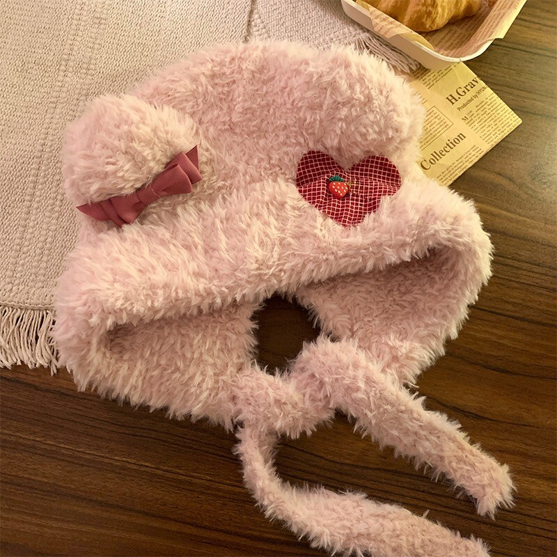 Women Warm Faux Fur Hat Earflaps Hat Plush Bear Ear Beanie  display picture 3