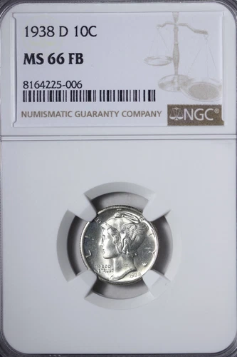 GEM BU 1938-D Mercury Dime NGC MS66 FB Full Split Bands! VYCJM