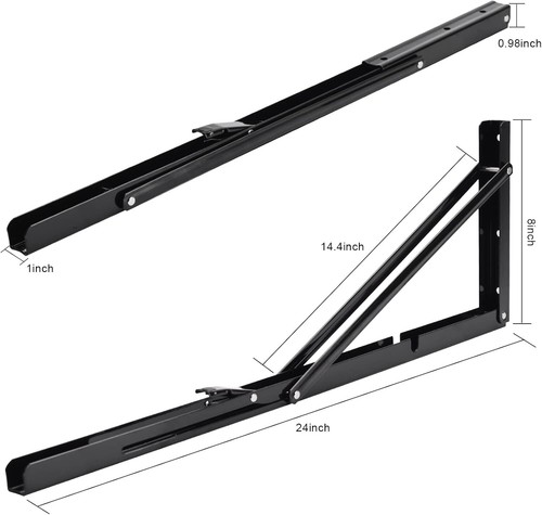Folding Shelf Brackets, 24 In Heavy Duty L Bracket, Black DIY Collapsible Shelf - Picture 2 of 7
