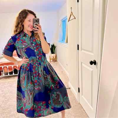Vintage Leslie Fay Blue Green Paisley Maxi Dress XL | eBay