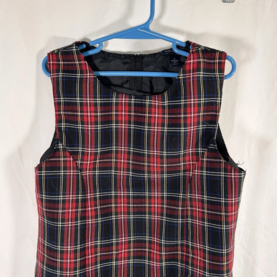 Vestido Tommy Hilfiger Niñas 8 Rojo Azul Cuadros Cremallera Trasera Sin Mangas Cuello Redondo Foto 2 de 4