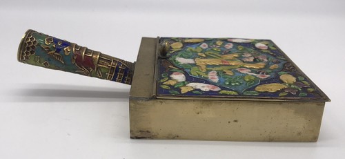 Antique Chinese Ash Box Butler Enameled Floral Butterfly Brass Hinged - Picture 5 of 12