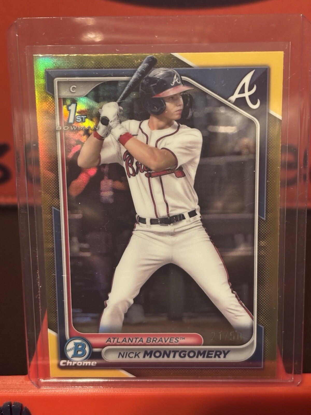 NICK MONTGOMERY 2024 BOWMAN CHROME DRAFT 1ST GOLD REFRACTOR BRAVES /50