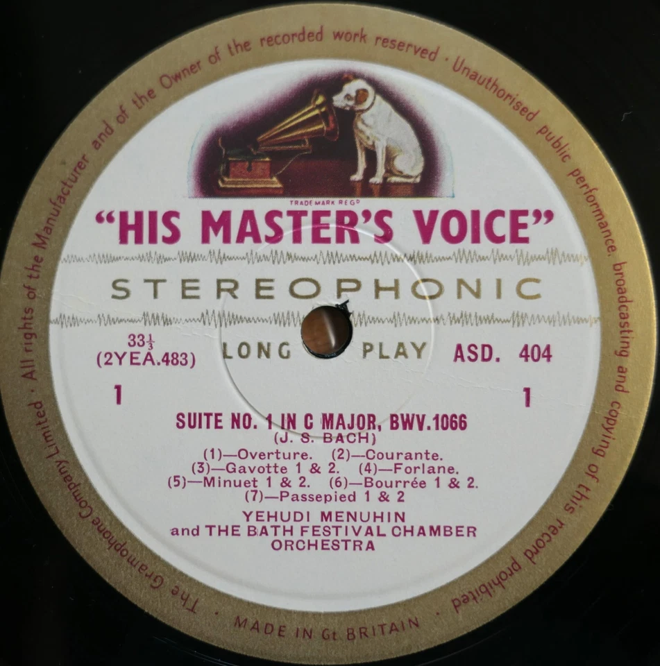 ASD 404-5 ED1 Bach Suites Nos. 1-4 Yehudi Menuhin 2LP NEAR MINT HMV 1st W/G - Image 3 of 4