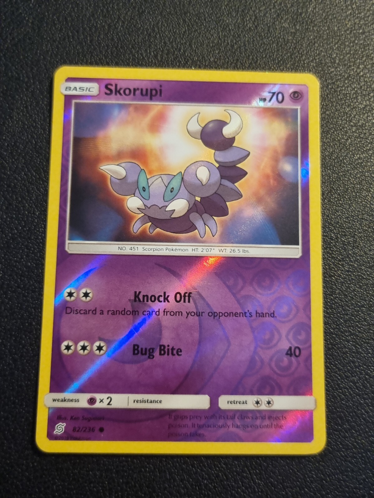 REVERSE HOLO Pokemon Sun & Moon Unified Minds TCG Card Skorupi 82/236