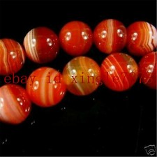 Natural 6/8/10/12mm Red Striped Agate Gemstone Round Loose Beads 15'' AAA