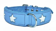 Blue Leather Dog Collar White Stars Staffy Staffordshire Bull Terrier Collar