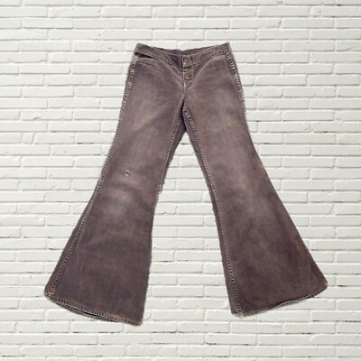 Vintage 70s Brown Bell Bottom Jeans Low Rise Hip Higher Flare Leg Hippie 