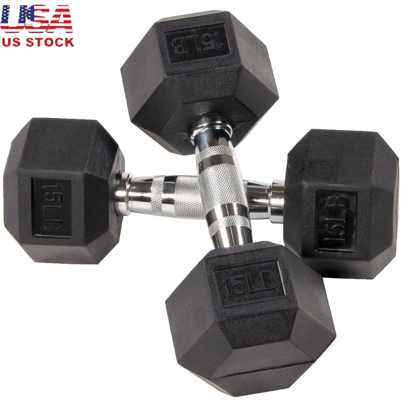 Rubber Hex Dumbbells 15 lbs Pair Non-Slip Grip Weight Training Home Gym New
Opens in a new window or