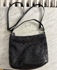 Coach Black Jacquard With Leather Logo Crescent Shoulder Bag Designer Style