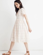 Madewell Scalloped Eyelet Midi Dress In Lucid Pink Short Sleeve Size 4