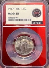 🔥BLAST WHITE MS64 FH 1917 Type 1 Standing Liberty Quarter NGC EDC Red Core NICE
