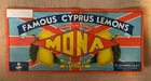 Famagusta Famous Cyprus Lemons "Mona by Joannou" Paper Advert Label (60s)