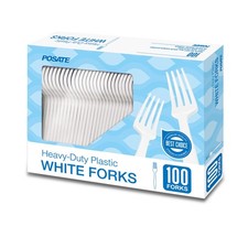 Heavyweight Plastic Forks White Disposable Cutlery 100 Counts