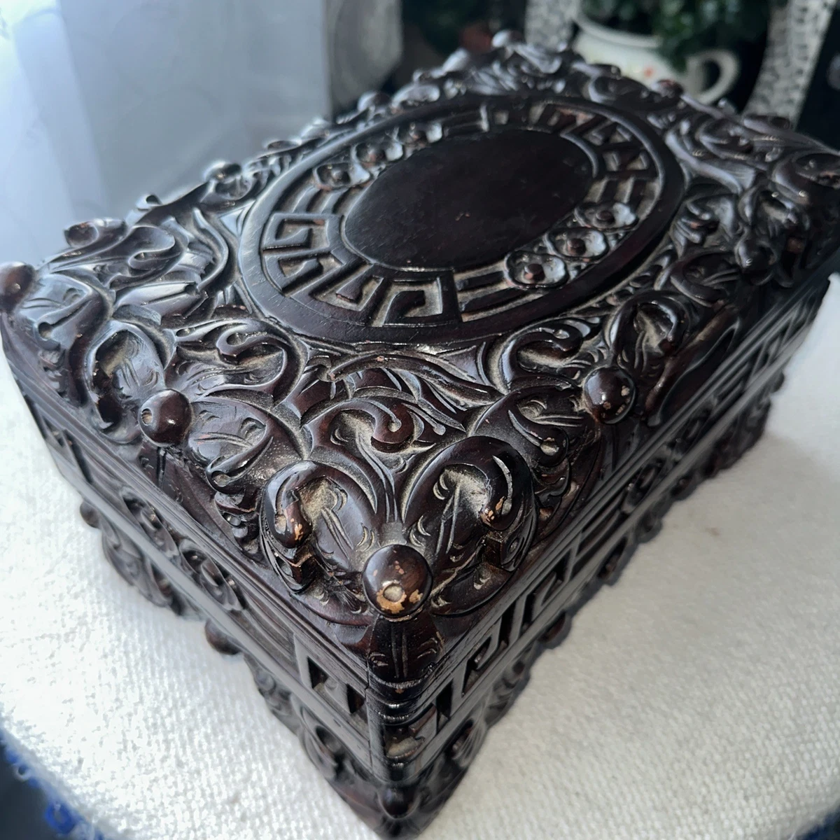 中式木雕在中式古董盒子| eBay