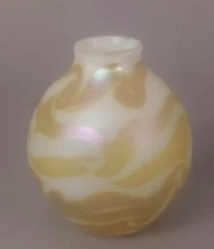 Carl Radke, Phoenix Studios Favrile Glass  Opal Gold King Tut Vase Signed