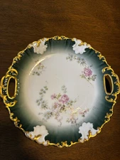 Vintage T & V Limoges 10.5" Handled Serving Plate Tressemann & Vogt France Gold