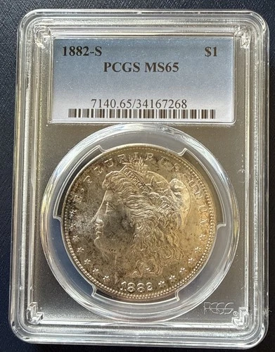 1882-S Morgan Silver Dollar PCGS MS65 Colorful Toning On The Rim