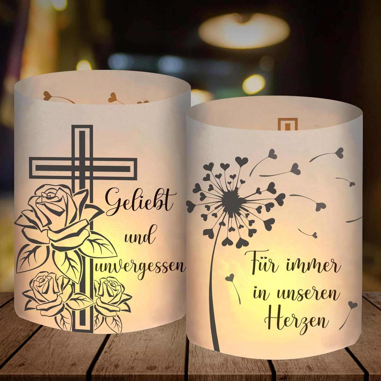12 Windlicht Trauer Geliebt unvergessen Herzen Deko Geschenk Kerze Licht