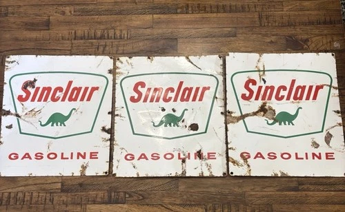 Sinclair Gasoline Porcelain Sign. Original Vintage Lot Of 3