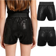 Girls Sequin Dance Shorts Elastic Waist Soft Lined Shorts Jazz Dancewear 7-8