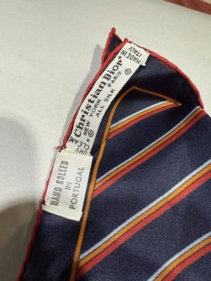 Christian Dior Silk Scarf Blue Red Stripped Hand-Rolled Vintage